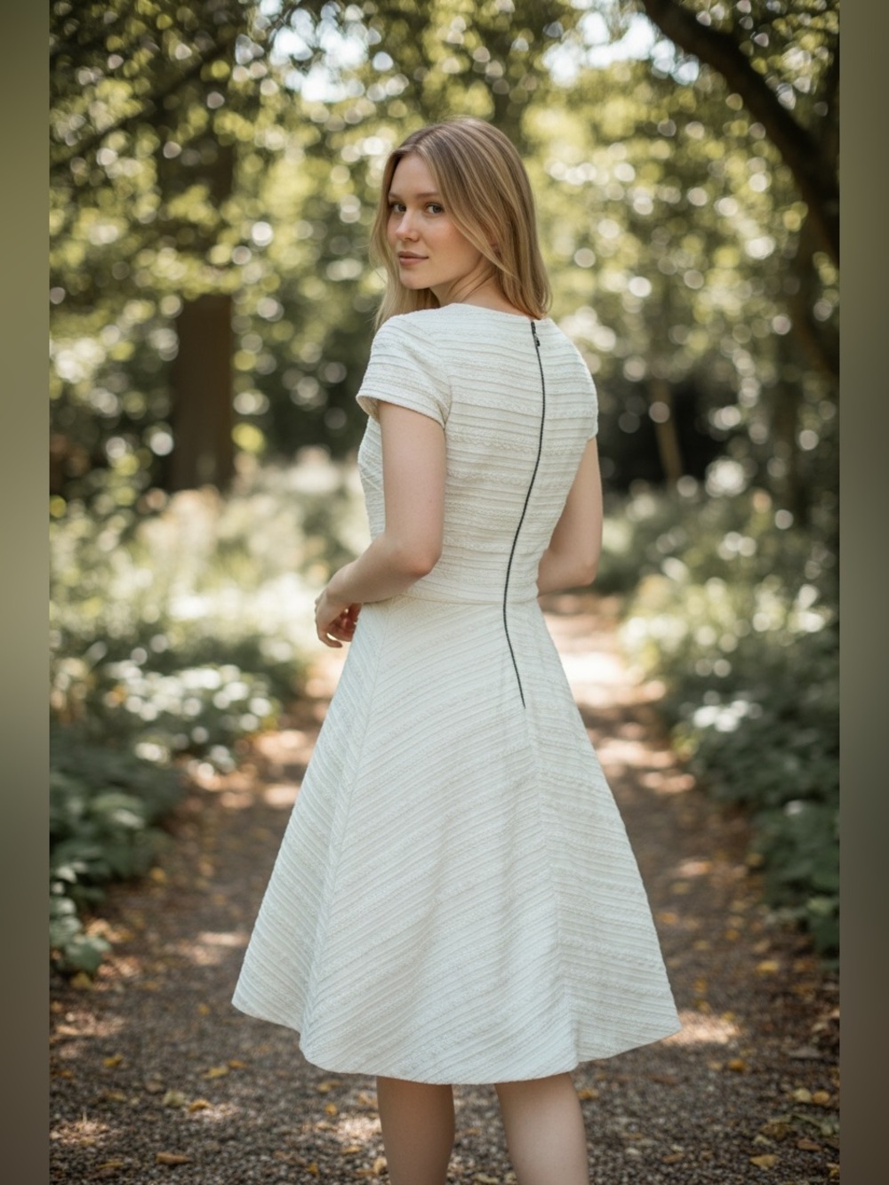 Alice + Olivia Textured White Fit & Flare Dress